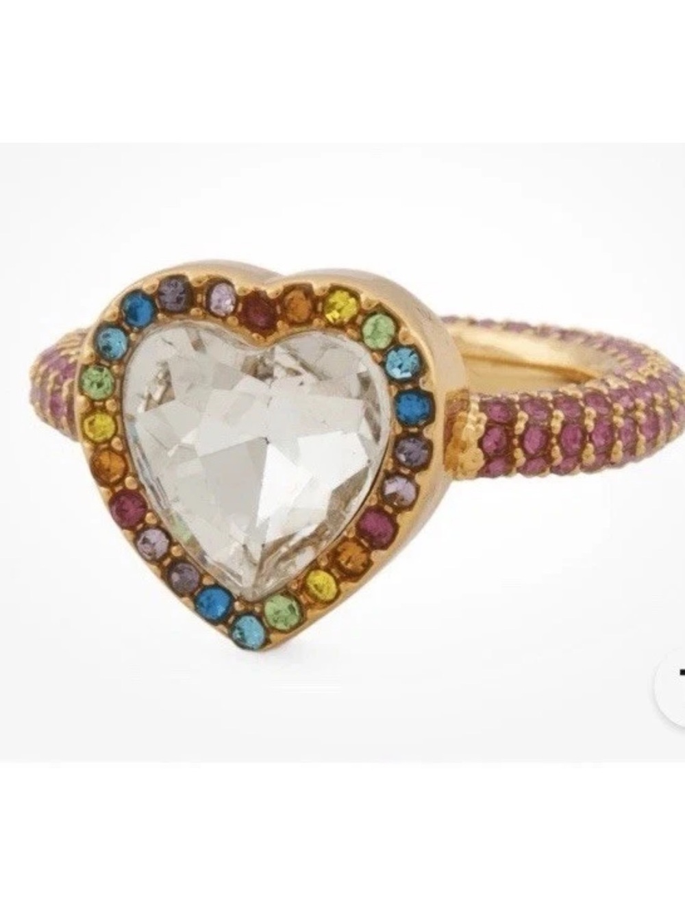 NEW Kurt Geiger Gold Heart Crystal Ring with Multicolor Stones 10